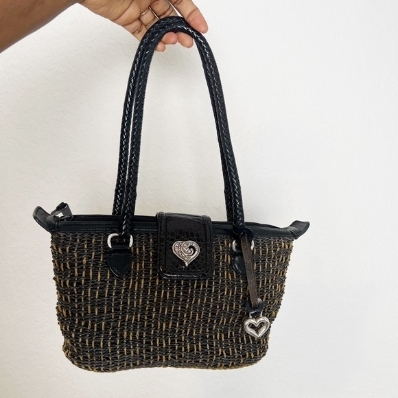 Brighton Handbags - Brighton Black Woven Straw Satchel Shoulder Bag